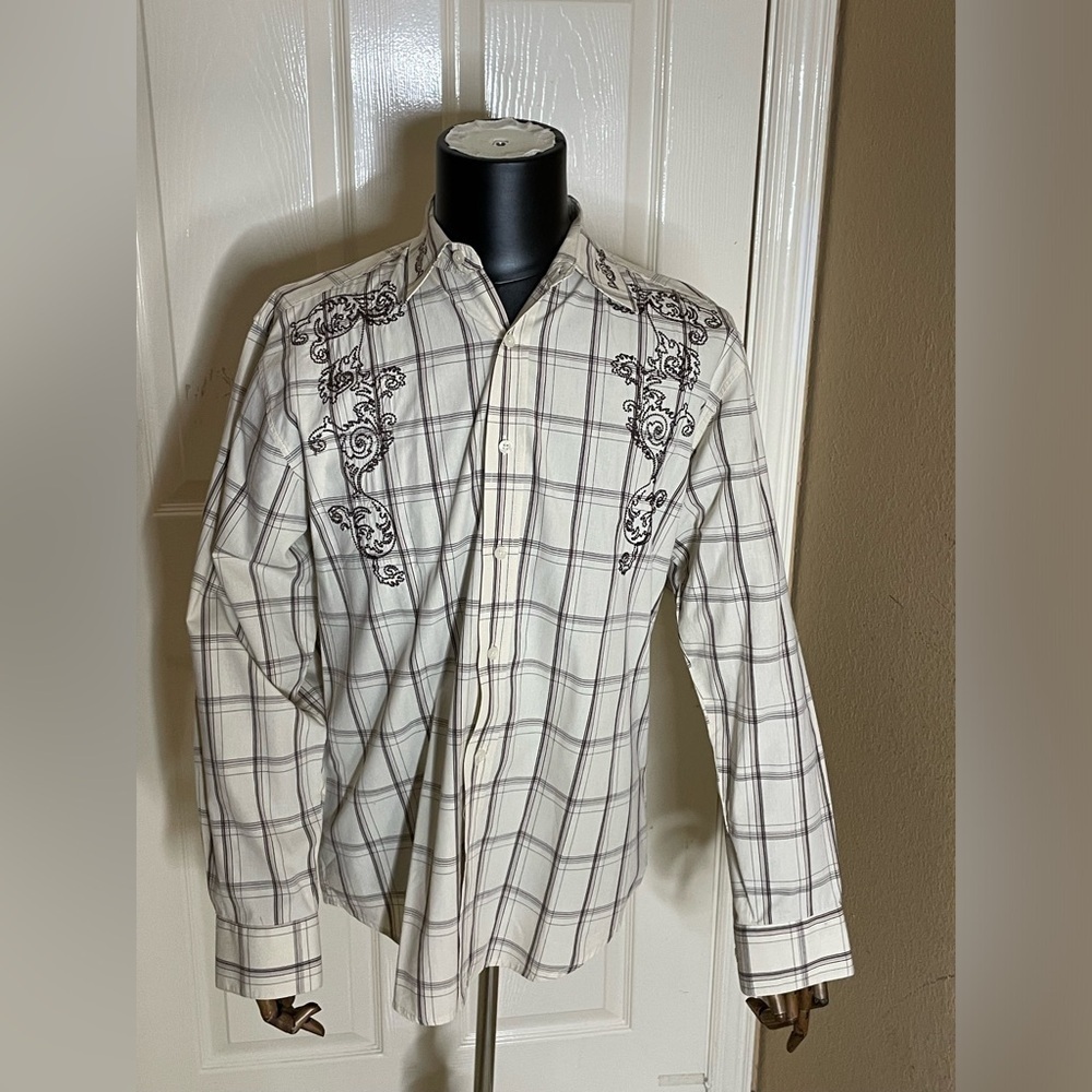 INDIGO JOE LONG SLEEVE SHIRT MEN'S SIZE L IVORY/BISQUE STRIPED BUTTON FRONT‌‌‌‍‍